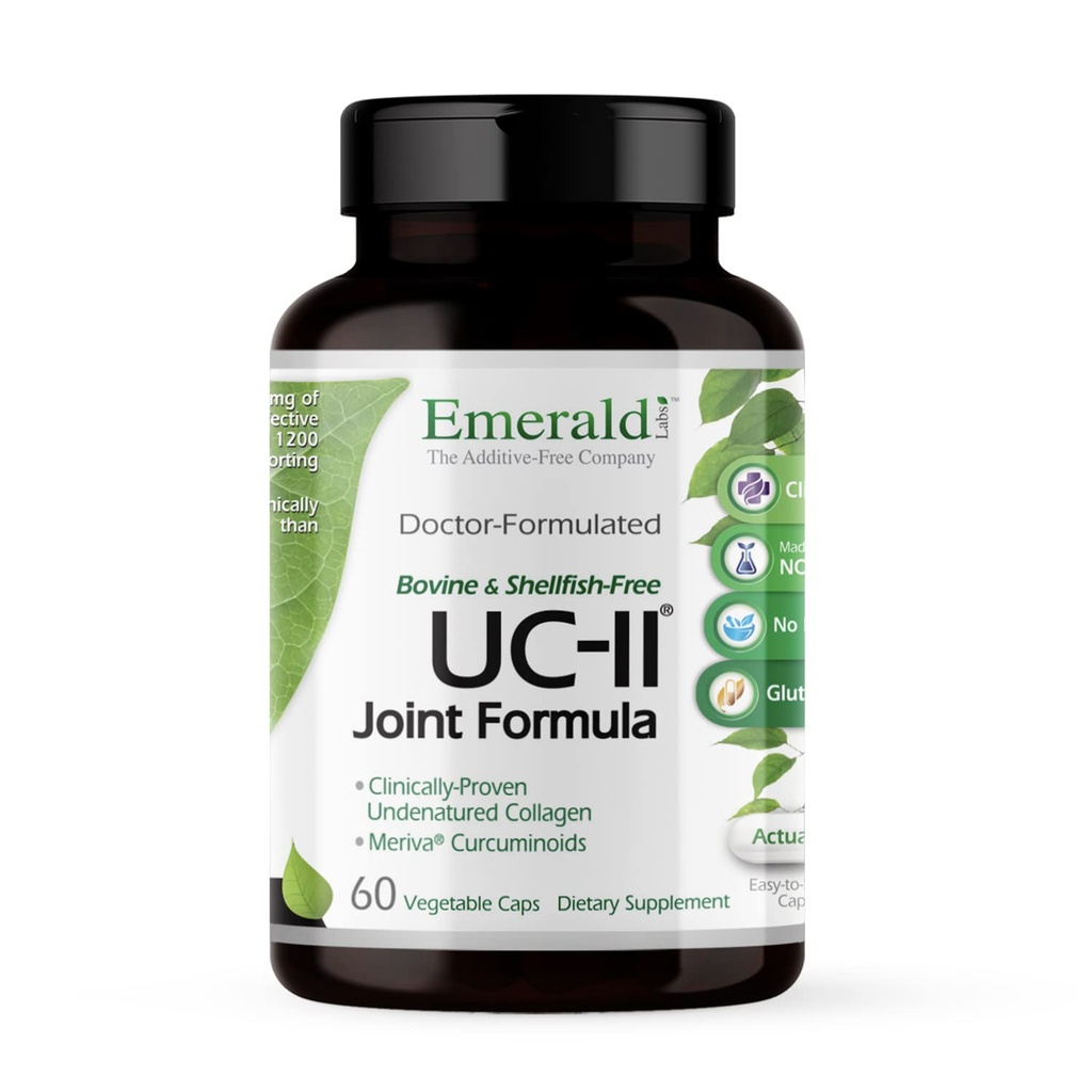 EMERALD LABS UC-II Joint Formula - Valmistettu Denaturoimattomalla kollageenityypillä II, Bioperiinillä, kurkuminoidilla & enemmän lihasten ja yhteisen terveyden sekä liikkuvuuden ja joustavuuden tukemiseen - 60 kasvikapselia