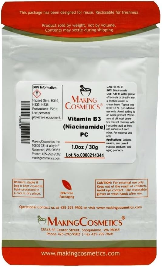 MakingKosmetiikka - B3-vitamiini (Niasiiniamidi) PC - 1.0oz / 30g - Kosmeettinen ainesosa