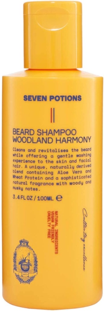 SEVEN POTIONS Beard Shampoo for Men - Gentle, Cleansing Wash for a Clean, Itch-Free Beard - Natural, Vegan, Cruelty-Free - (Woodland Harmony, 3.4 Fl Oz)