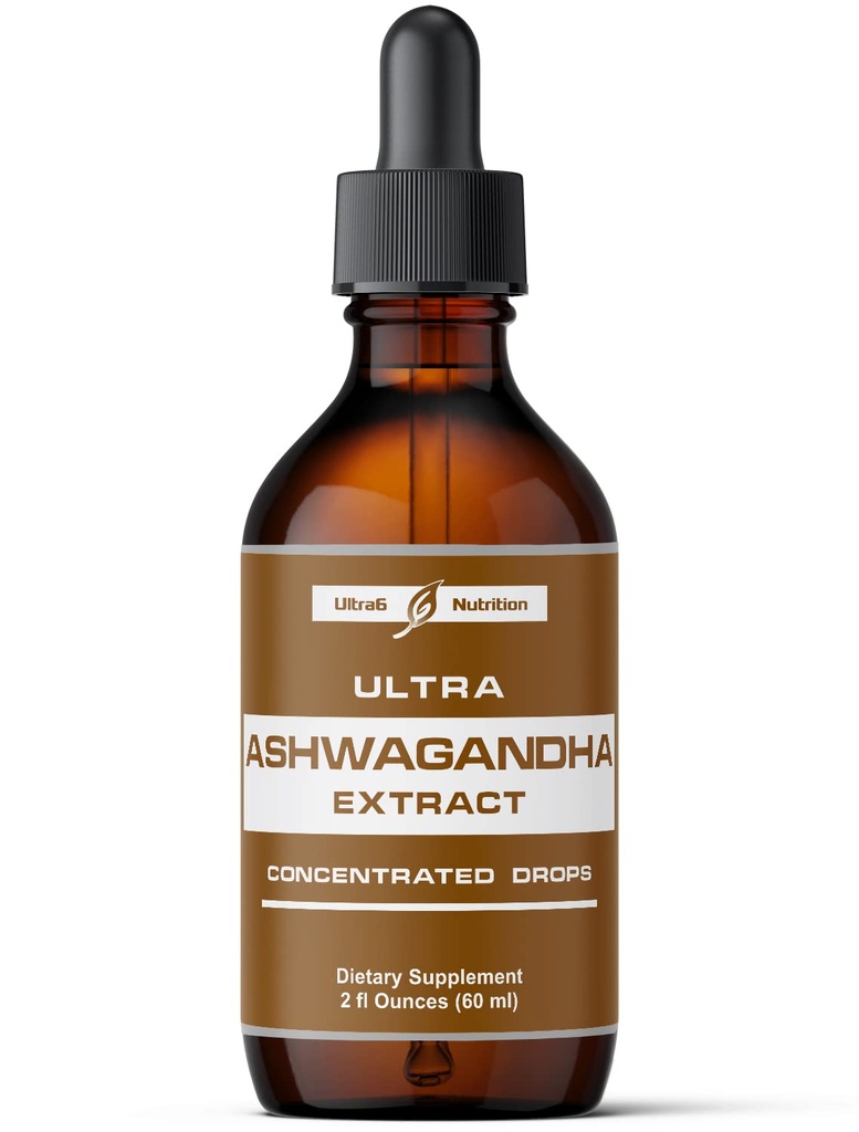 Ultra6 Nutrition Ashwagandha Liquid Drops - Organic Ashwagandha Lisäravinteet Rhodiola Rosea Tincture - juuriuutetta mielialan ja energian - täydentää miesten ja naisten