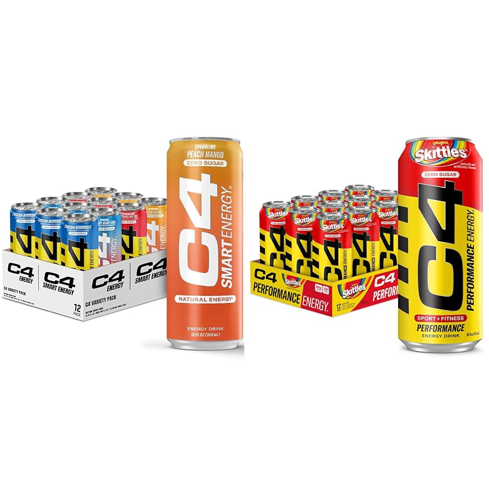 C4 Energy & Smart Energy Drinks Variety Pack, Sokeriton Pre workout Suorituskyky Juo ja C4 Energy Drink, Skittles, Carbonated Sugar Free Pre workout Performance Drink
