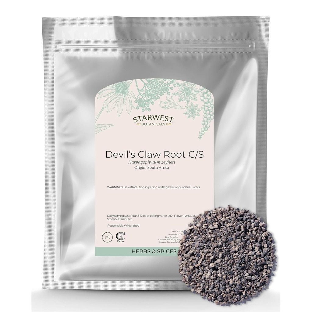 Starwest kasvitieteelliset Devil's Claw Root - Kuivattu yrtti teetä & luonnon kasviperäisiä sekoituksia, puhdas paholaisen kynsi juuri, leikattu & siivet, Wildcrafted, Certified Kosher - Bulk 1 Lb Bag
