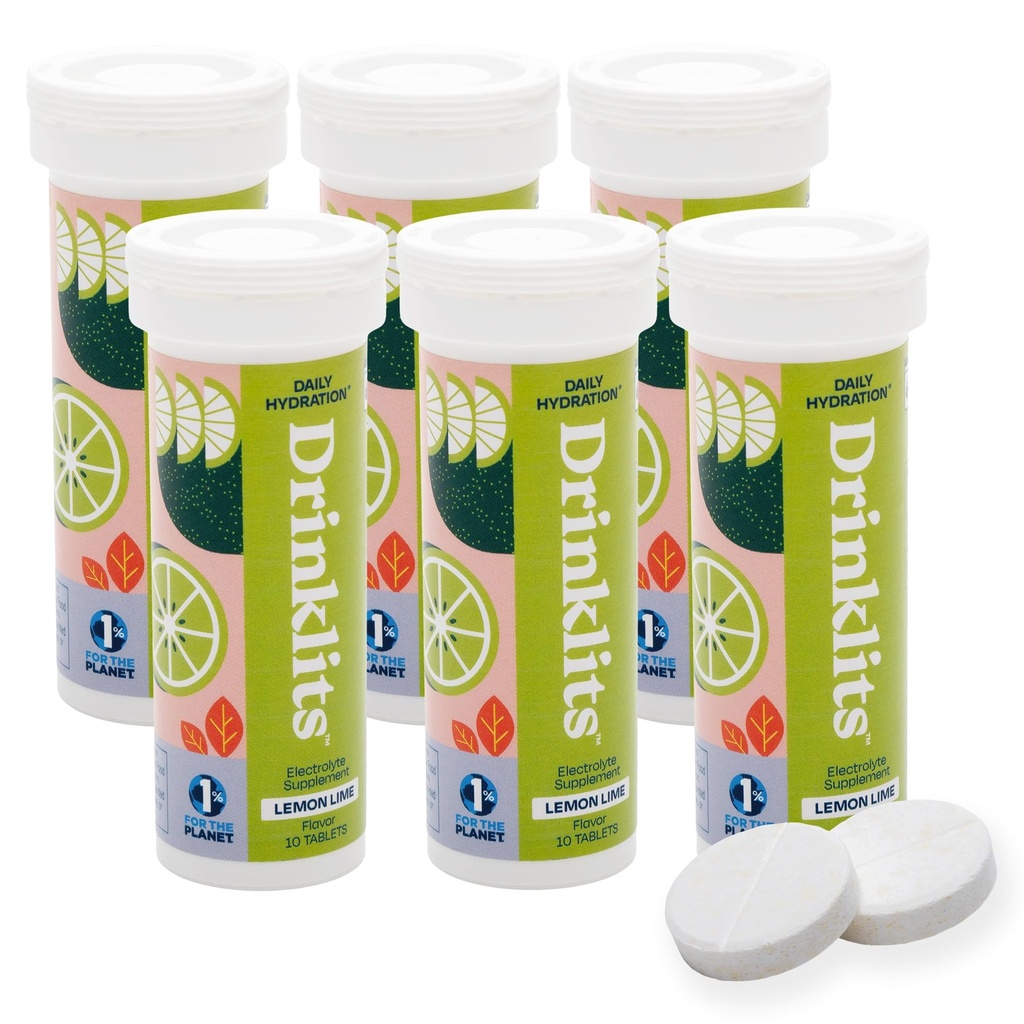 Drinklits sitruunan lime Electrolyte Fizzy Hydration Tabletit (6) Tube Bundle ... 0g Sokeri - Luonnollinen urheilu juoma - Essential Electrolytes... 60 tarjoilua - 10 tablettia per putki