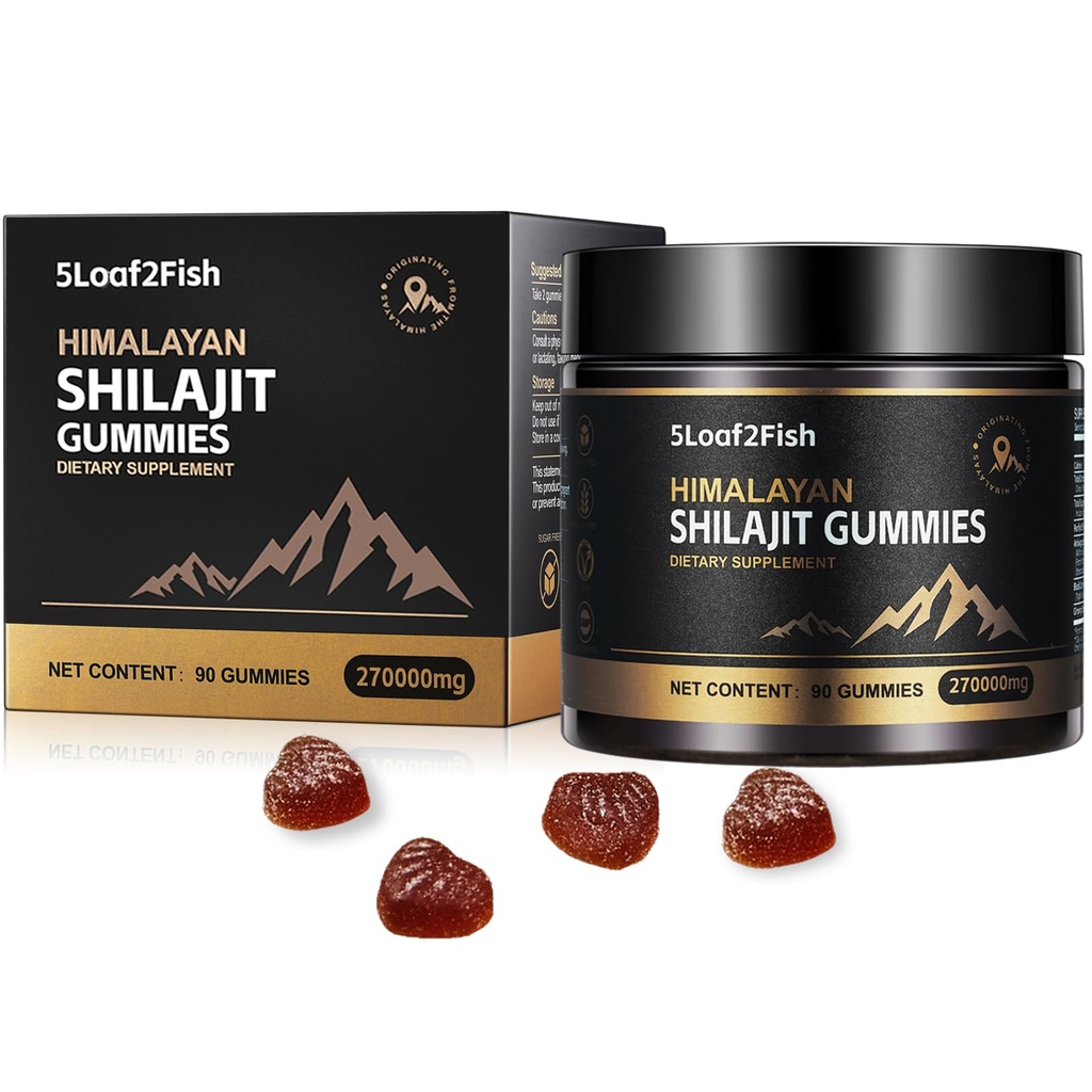 Organiska Shilajit Gummies, Pure Himalayan Shilajit Gummies for Men Supplement, Gold Shilajit Gummies for Women,Natural 85+ Trace Minerals, Ashwagandha, Black Seed Oil Extract, 90 Gummies
