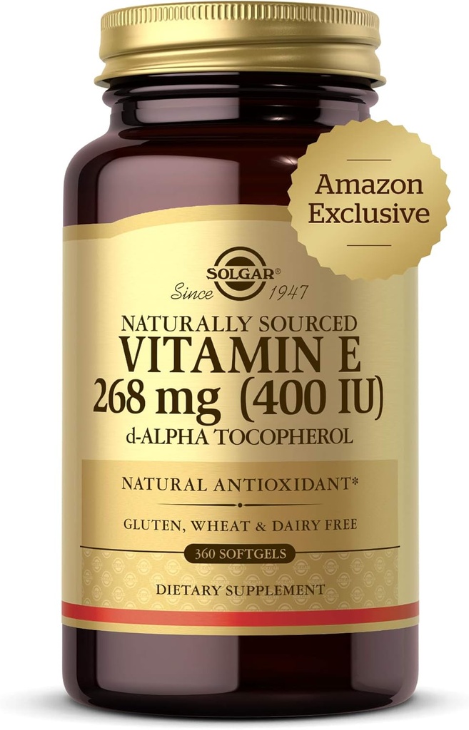 Solgar E-vitamiini 268 mg (400 IU), 360 Alpha Softgels - Luonnollinen antioksidantti, Iho- ja immuunijärjestelmä tuki - Luonnollisesti käytetty E-vitamiini - Gluteeniton, Dairy Free - 360
