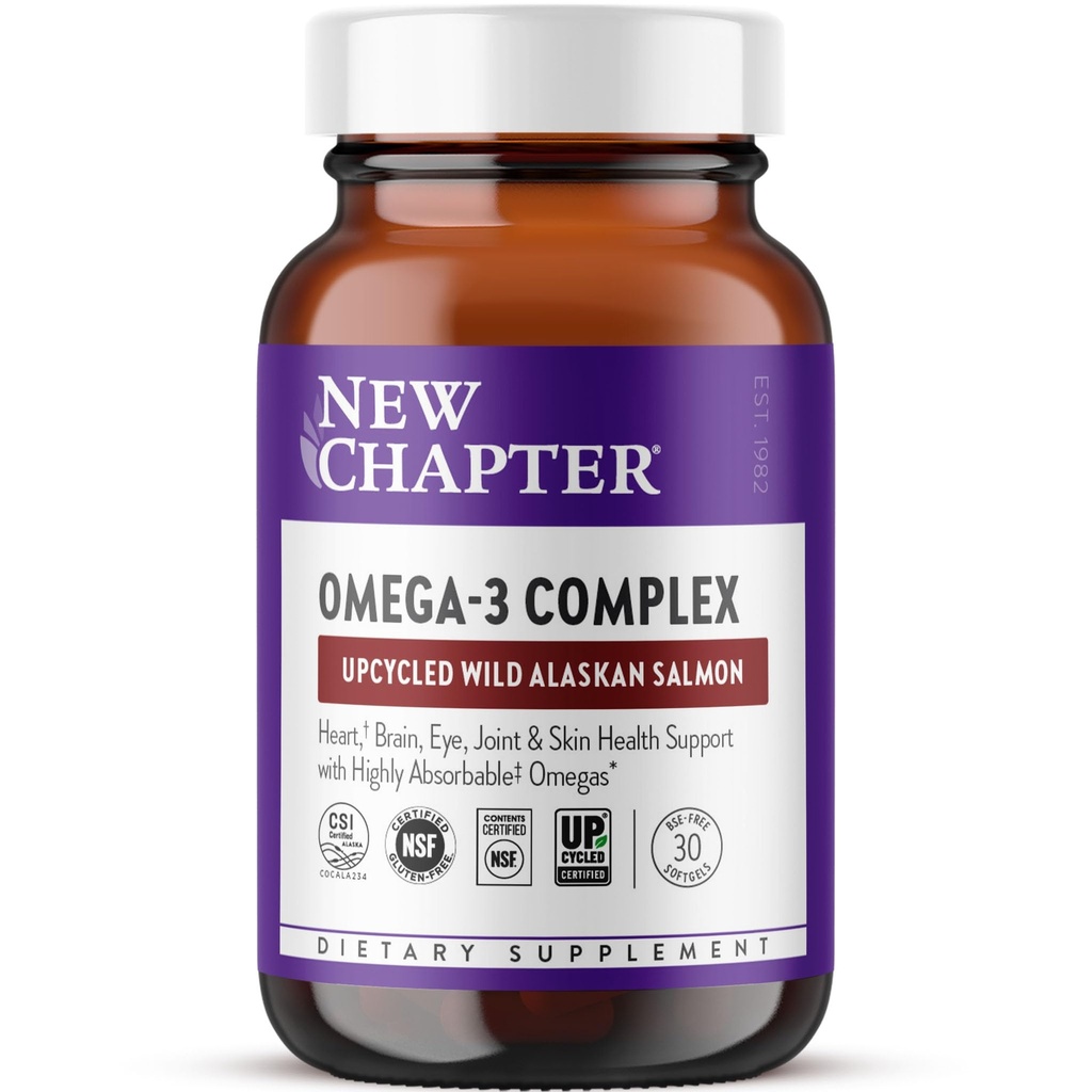 Uusi luku Omega-3 Complex, 1000mg Softgels, Fish Oil Supplement Wild Alaska Salmon for Heart, Brain, Eye, Joint & Skin Health Support - 30