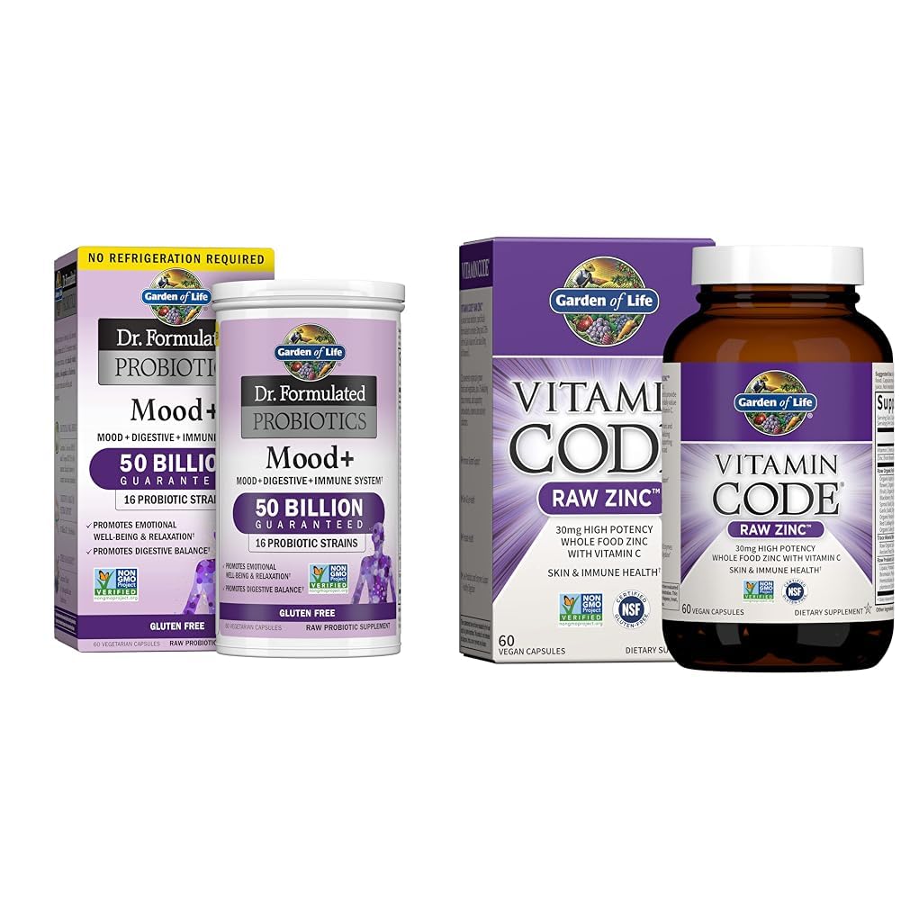 Elämän puutarha Dr. Formuloitu Probiootit Mood+ Acidophilus Probiotic Supplement & Sinkki täydentää 30 mg Korkea teho Raaka Sinkki ja C-vitamiini Multimineral Supplement