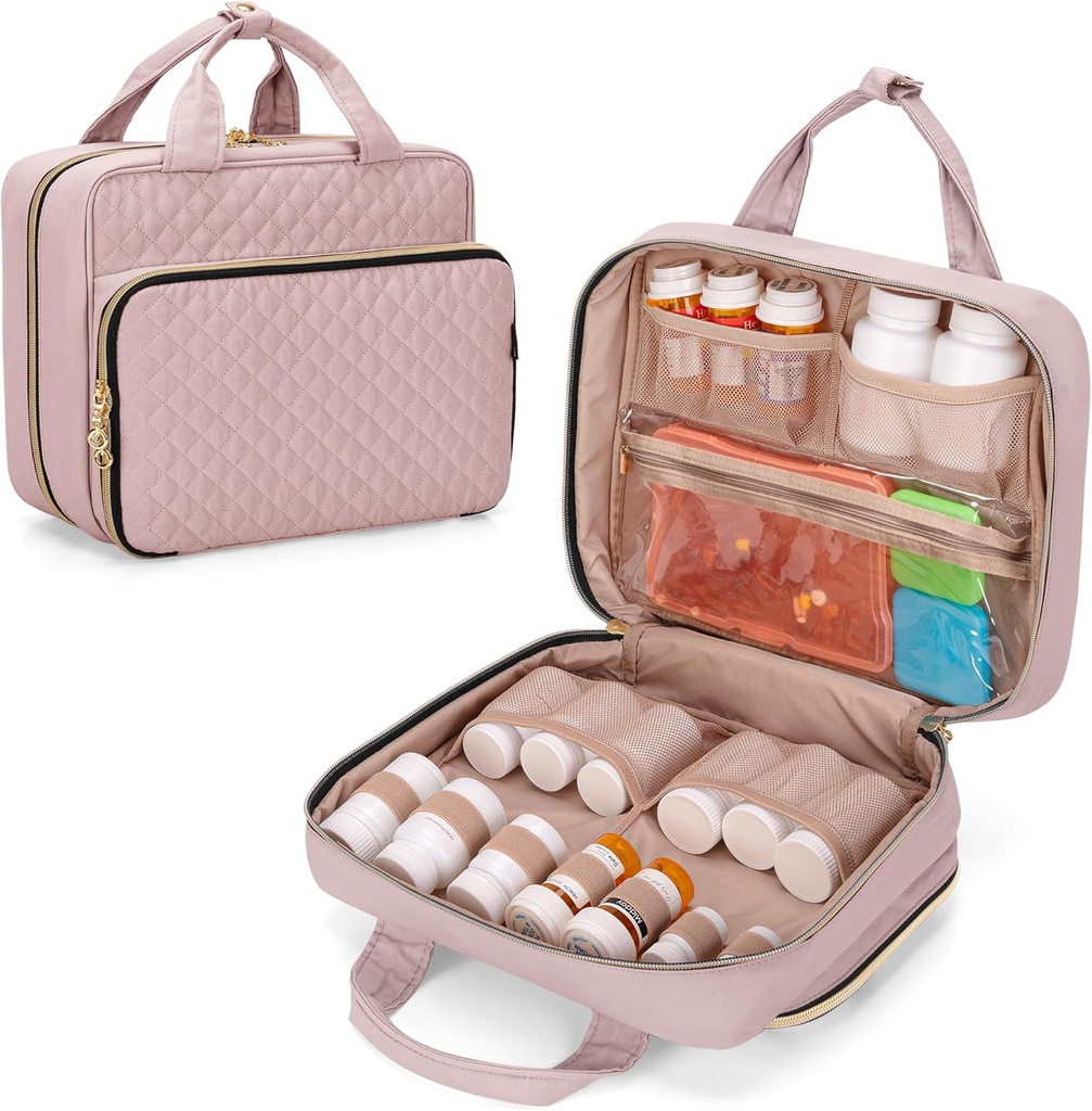 Damero Pill Bottle Organizer Bag, Travel Medicine Bag Organizer, Medicine Organizer ja varastointi pillereitä, vitamiini, kalaöljy, Medical täydentää naisten ja miesten, Misty Rose