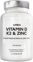 Amen Vitamin D, K2 & Zink, Cholecalciferol D3 5000 IE, Organic Whole Food Blend med Apple, Blueberry, Cranberry, Elderberry Powder Fruits, Vegan Supplement, D3 K2 Vitaminer, Non-GMO - 60 kapslar