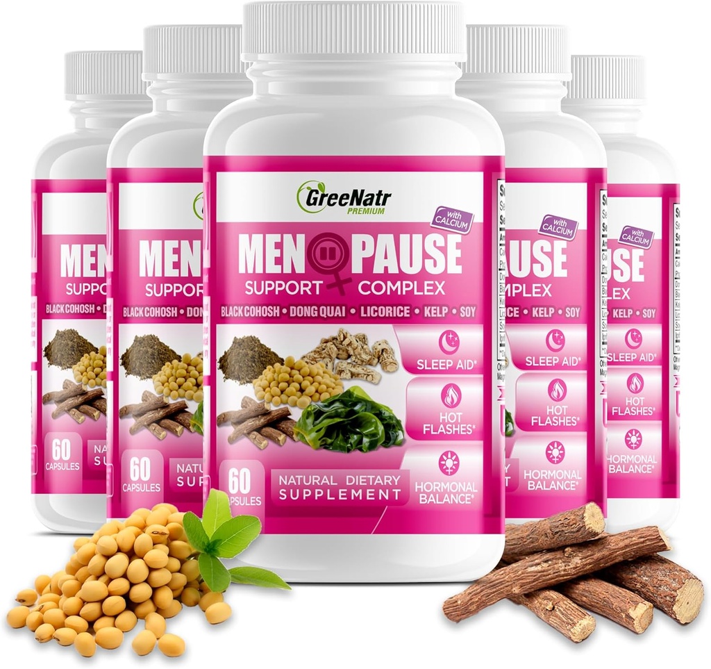 GreeNatr Herbal Menopause Support Complex Hot Flashs, Night Swats & Mood Swings Relief. Edistää tasapainotettu hormonitasot - musta Cohosh, Dong Quai, lakritsi juuri & kelp lehdet (6 pullot)