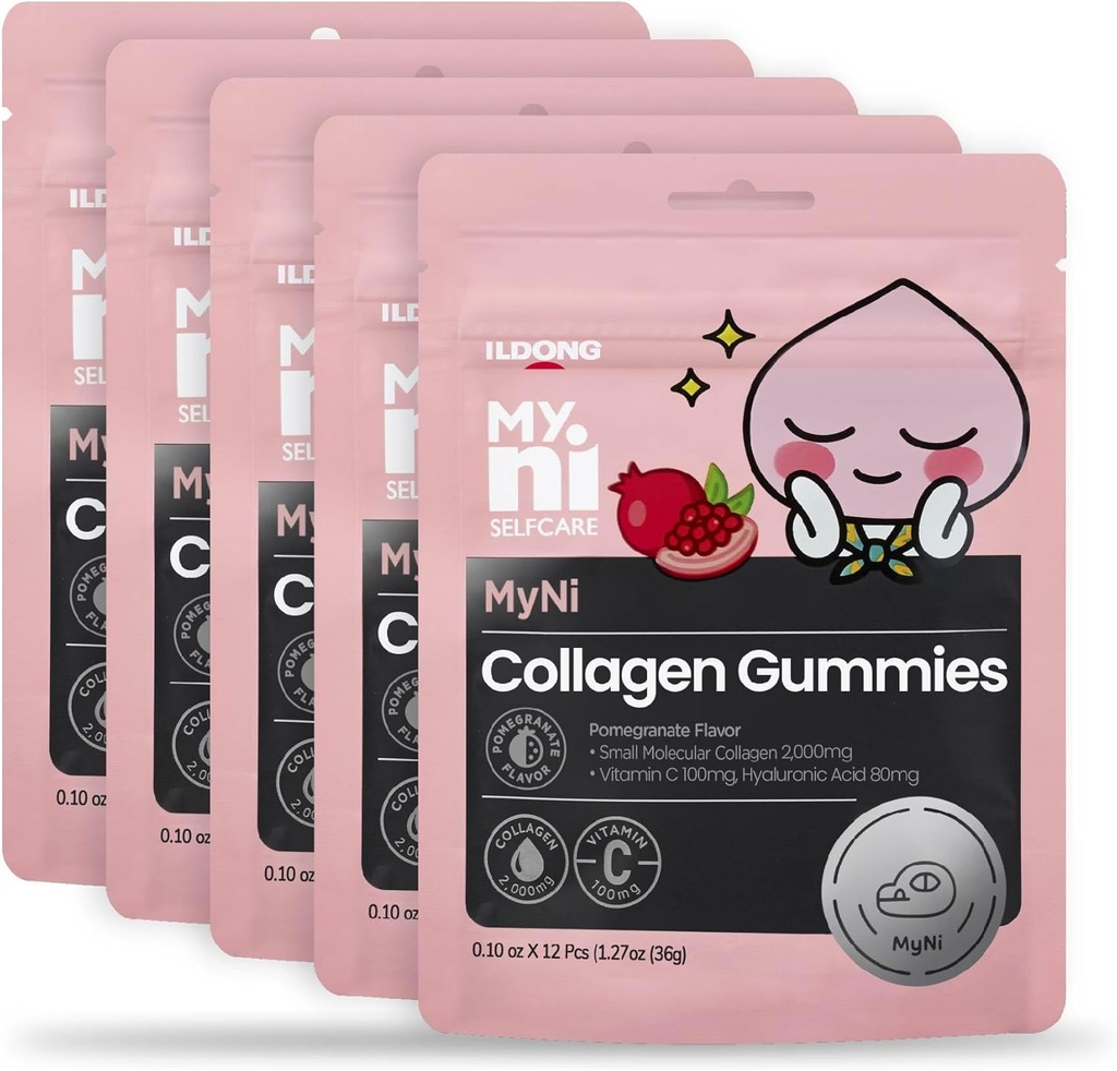 myni Collagen Gummies (12 Count) - Marine Collagen Supplement 2000mg, Low-Molecular Weight Fish Collagen for Skin, Hair & Nails by Ildong. C-vitamiini, Hyaluronic Acid.