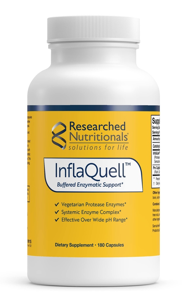 Forskade näringsämnen InflaQuell - Vegetarian Proteolytic Enzymes, Ginger & Rutin Supplement för Inflammation Response, Vascular & Respiratory Support (180 kapslar)