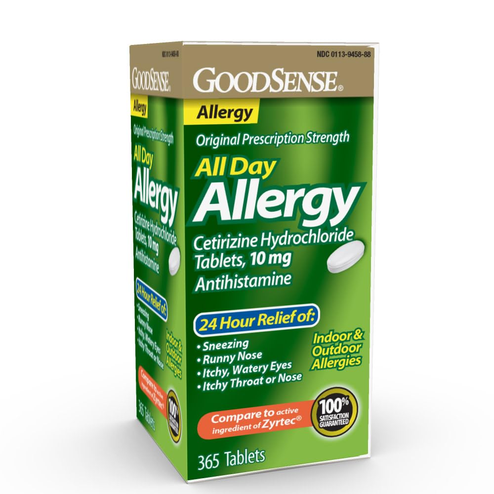 GoodSense All Day Allergy, Cetirizine Hydrochloride tabletter, 10 mg, Antihistamin, 365 greve