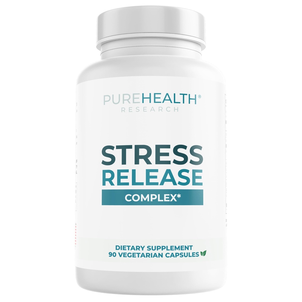 PUREHEALTH TUTKIMUS Stressin release Complex - Mielialatuki täydentää naisille ja miehille - auttaa satunnaisia stressiä ja rentoutumista - Ashwagandha, L Theanine, Lemon Balm, Niacin & More - 90 kapselia