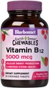Bluebonnet Nutrition Earth Makea B12 5000 mcg purutabletti, soijaton, gluteeniton, Kosher Certified, Dairy-free, Vegaani, Vadelmamamakeinen, 30 purutablettia, 30 tarjoilua