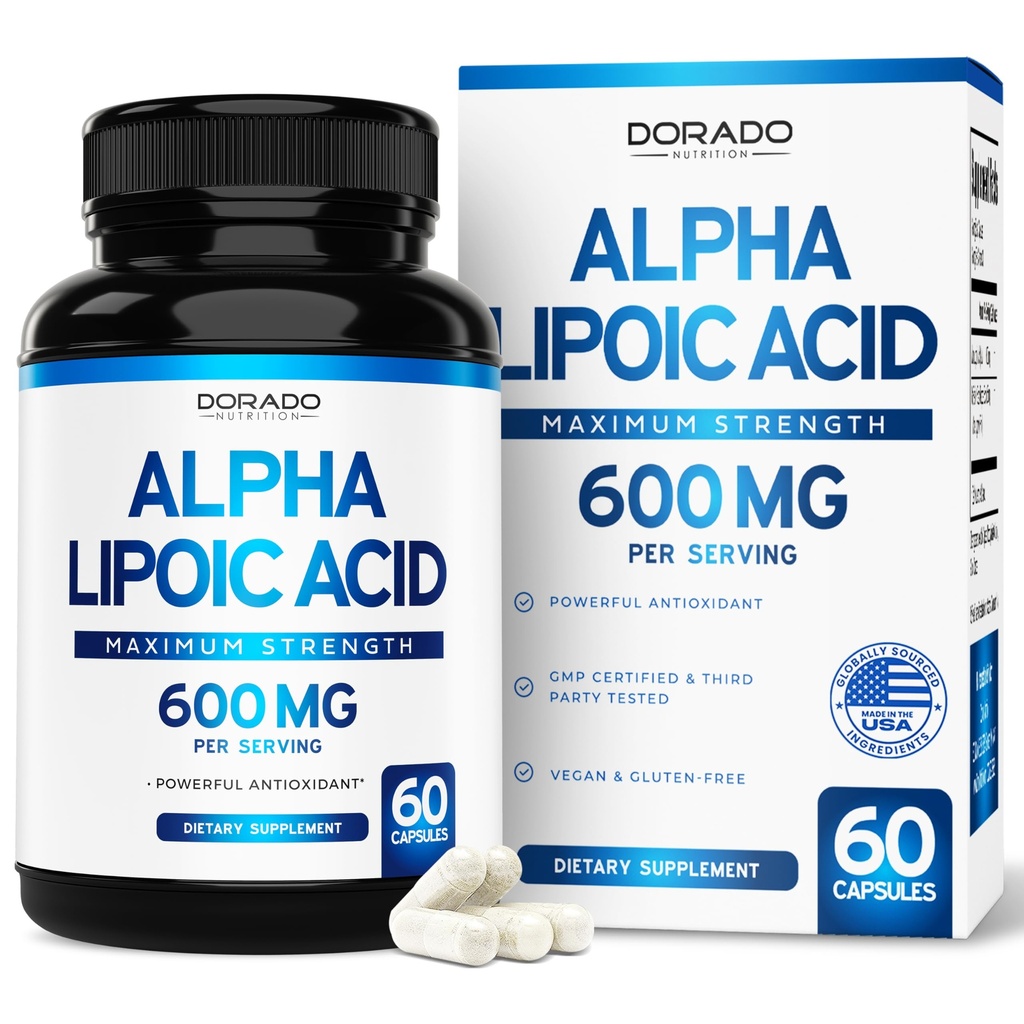 Alpha Lipoic Acid 600mg per tarjoilu 60 kapselia - Potent Antioksidantti neuropatian ja kardiovaskulaaristen terveys (ALA täydentää) - Kolmas osapuoli testattu, ei-GMO, Gluteeniton, Vegan & USA Made