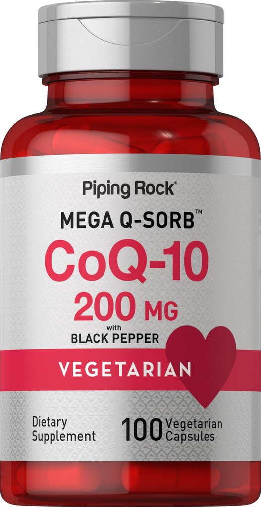 Piping Rock CoQ10 200mg kapslar | 100 piller | med Black Pepper Extract | Coenzyme Q10 Supplement för kvinnor och män | Vegetarisk, icke-GMO, Gluten Free