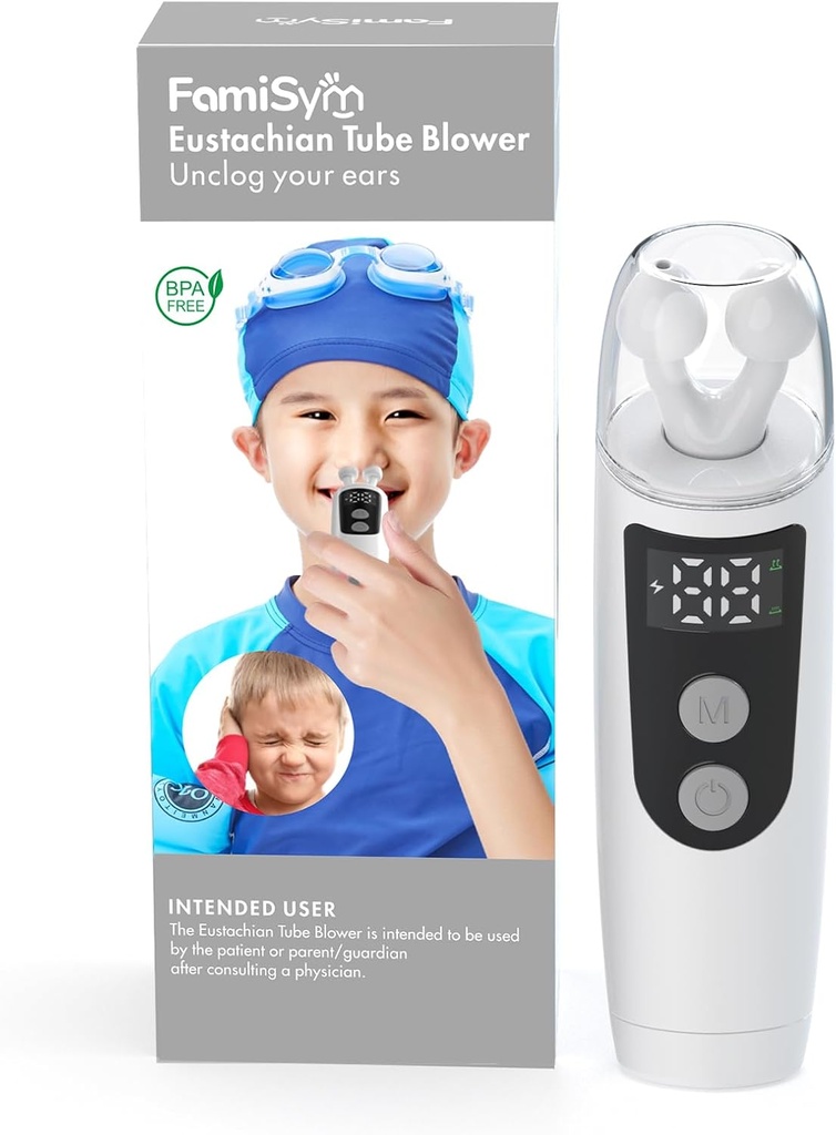 FamiSym Eustachian Tube Unclogger, Ear Pressure Relief Device Home för Tinnitus och Ear Pain, underhåller örontrycksbalans, lindrar öronbesvär, 501-vit