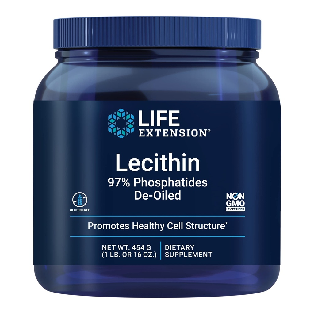 Life Extension Lecithin, främjar hälsosam cellstruktur och funktion i hjärnan, Gluten Free, Non-GMO, Vegetarian, 454 Grams