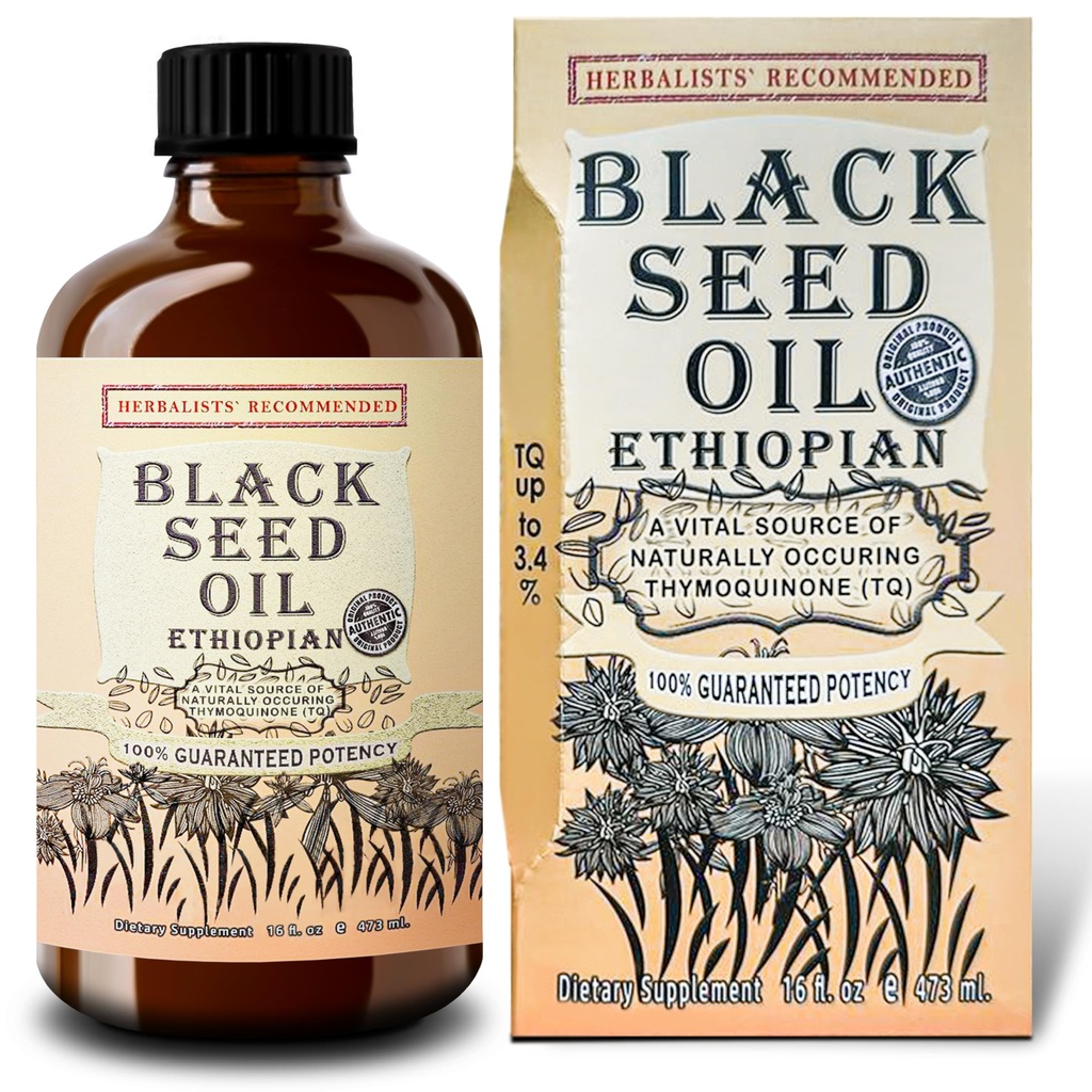 Etiopisk Black Seed Oil 16oz - Extra Strength 3x Thymoquinone - 100% ren Cold-Pressed Nigella Sativa - Immune, Joint, Hair and Skin Support