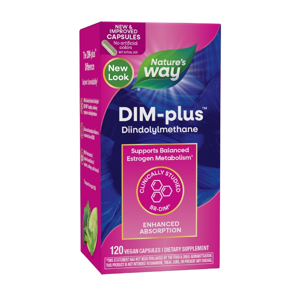 Nature's Way DIM-Plus, DIM-lisä, tukee tasapainoista estrogeenien aineenvaihduntaa*, tukee estrogeenihormonitasapainoa*, diindolyylimetaania, 120 vegan kapselia