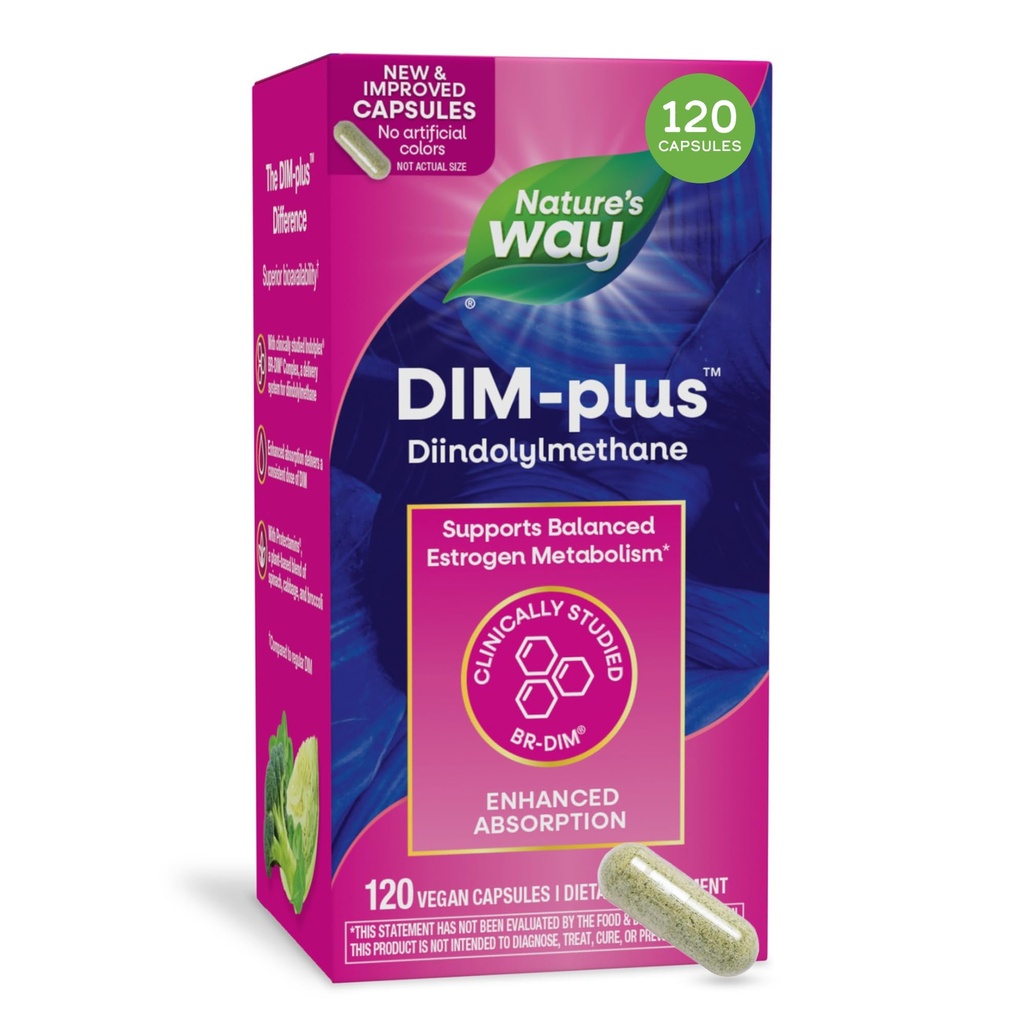 Naturens sätt DIM-Plus, DIM Supplement, stöder balanserad östrogenmetabolism*, stöder östrogenhormonbalans *, Diindolylmetan, 120 Vegan kapslar