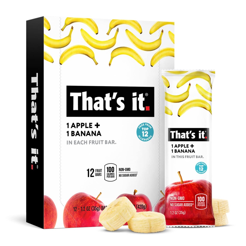 Se on Se Nutrition Omenat + banaani 100% Natural Real Fruit Bar, Paleo lapsille ja aikuisille, Ei GMO sokeriton, Ei säilöntäaineita Energia Ruoka, 14.4 Oz, pakkaus 12