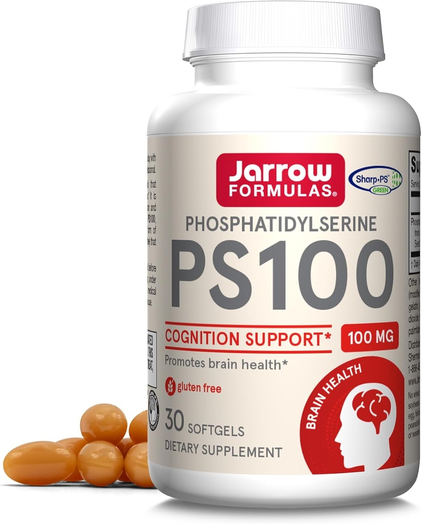 Jarrow Formulas PS100 Phosphatidylserine 100 mg, kosttillskott för hjärnhälsa och kognition stöd, 30 Softgels, 10-30 dagars leverans