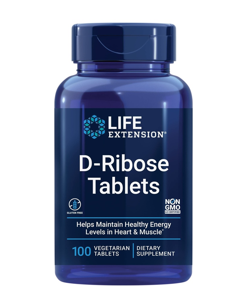 Life Extension D-Ribose Tabletit, Plus kalsium, auttaa ylläpitämään terveellistä energiaa sydämen ja lihasten, kannustaa tuotantoa ATP, Gluteeniton, ei-GMO, Vegan, 100 kasvissyöjä tabletit