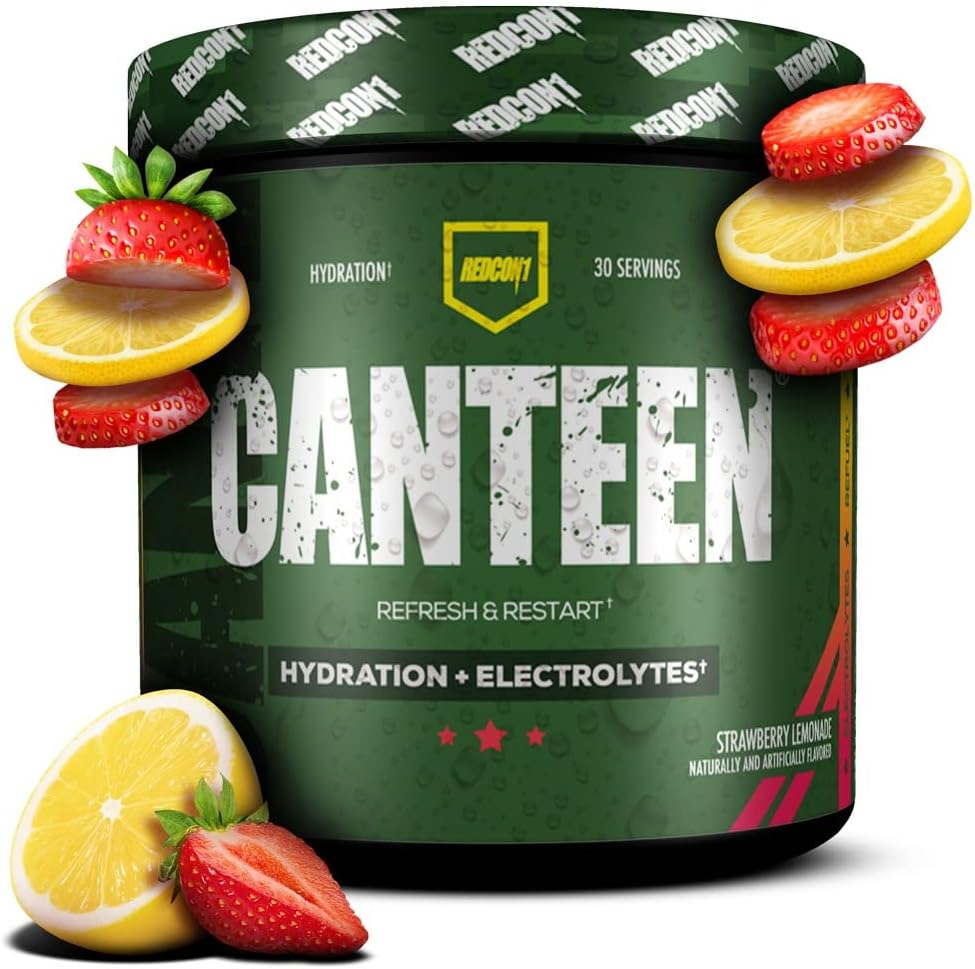 REDCON1 Canteen Hydration + Elektrolyytit, mansikkasitruuna - Elektrolyyttijuomajauhe B-vitamiinit + mineraalit Recovery - Kookosvesijauhe & Hyaluronic Acid for Hydration (30 tarjoilua)