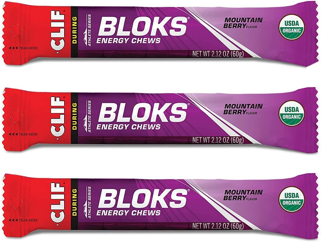 CLIF BLOKS - Energy Chews - Mountain Berry - non-GMO - Plant Based Food - Fast Fuel for Pyöräily ja käynnissä - Workout Snack(2.1 Ounce Packet, 3 Count)