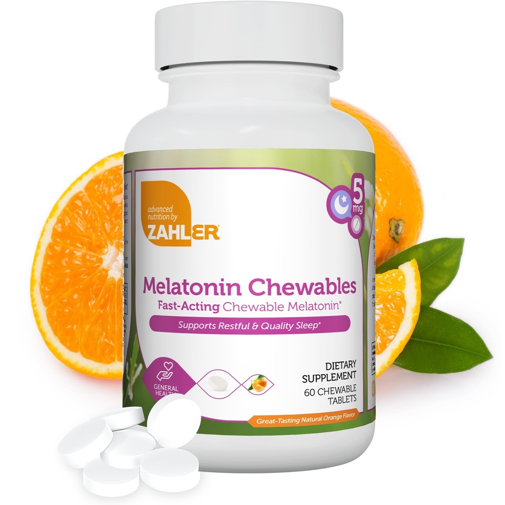 Zahler Melatoniini 5 mg tabletit - Nopeasti toimivat purtava Melatoniini 5 mg tabletit - herkullinen Orange Flavor - Tukee levollinen ja laadukas uni - Kosher non GMO valmistettu USA: ssa ravintolisä, 60 kreivi