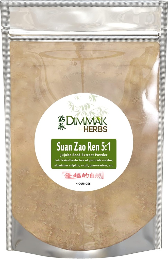 Dimmak Herbs Organic Suan Zao Ren 5:1 Extra Strength Extract Powder | Jujube Seed (ziziphus) Kinesiska Herb Lab Testade 5:1 Koncentrat Granuler 112g / 4oz