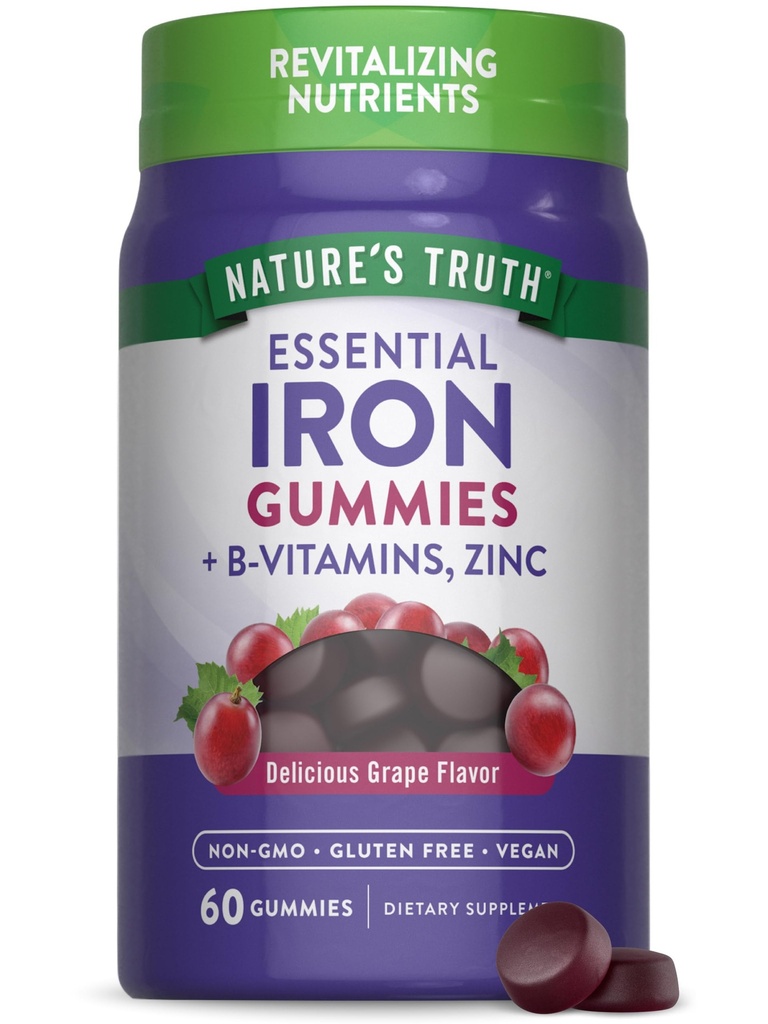 Naturens Sanning Järn Gummies | 60 greve | Vegan, icke-GMO & Gluten fri tillägg | med Zink & B Vitaminer | Grape smak