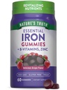 Naturens Sanning Järn Gummies | 60 greve | Vegan, icke-GMO & Gluten fri tillägg | med Zink & B Vitaminer | Grape smak