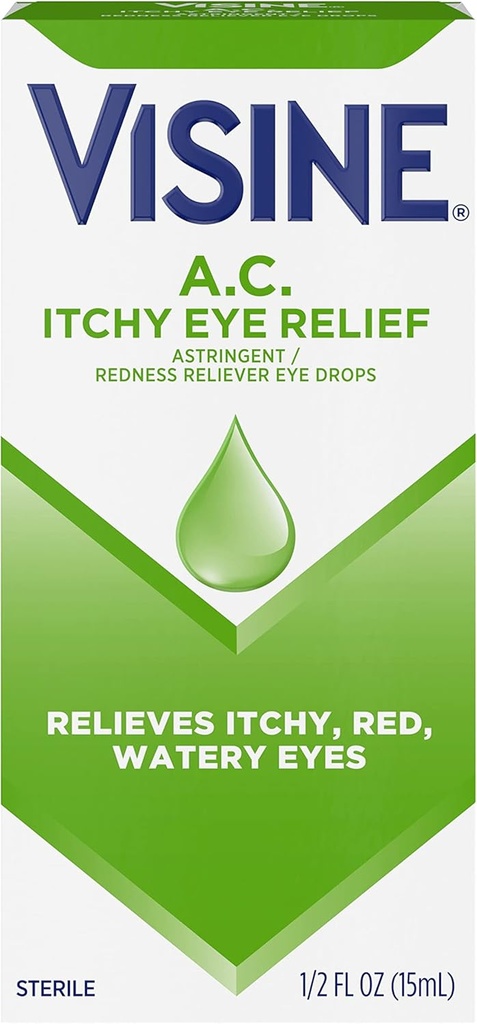 Visine A.C. Itchy Eye Relief Eye Drops sinkkisulfate & Tetrahydrozoliini HCl, Eye Drop hoito punertava Reliever & Astringent for Itchy, Red, Watery & Inritated Eyes, 0,5 fl. oz