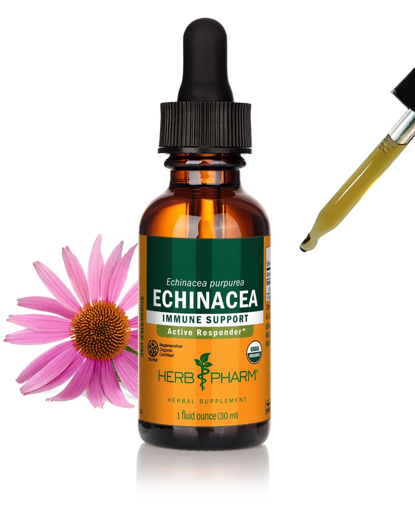 Herb Pharm Certified Organic Echinacea Root Liquid Extract for Immunosystem Support, Organic Cane Alkoholi, 1 Ounce (DECH01)