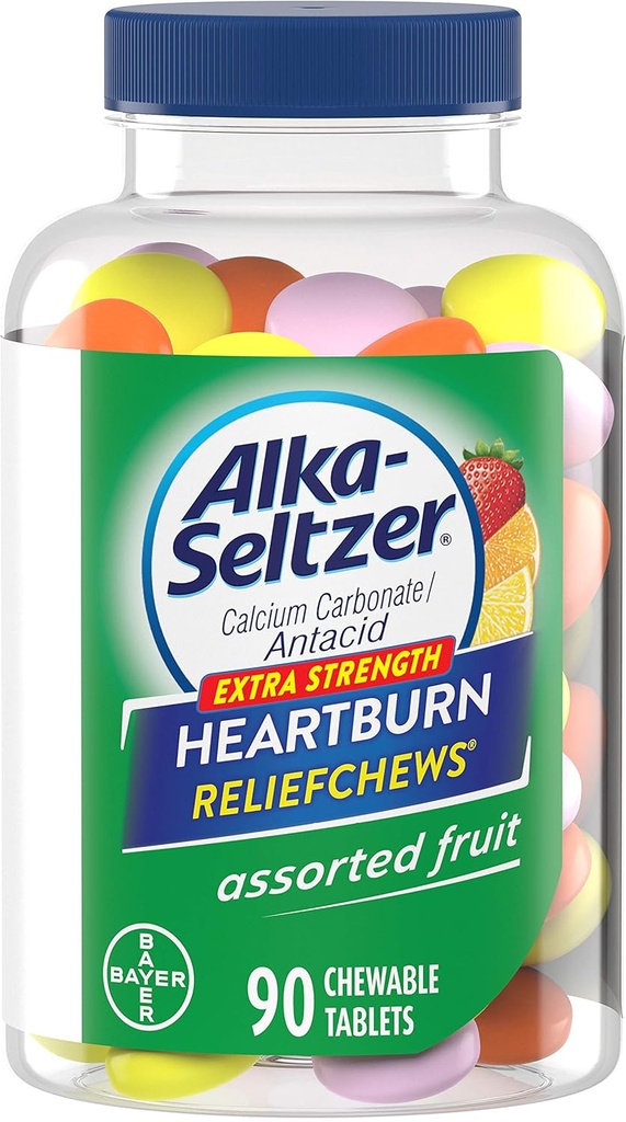 Alka-Seltzer Extra Strength Heartburn ReliefCheps - Reliefit närästys, happo ruoansulatushäiriöt ja hapan vatsa - valikoitu sitruuna, oranssi mansikka makuja - 90