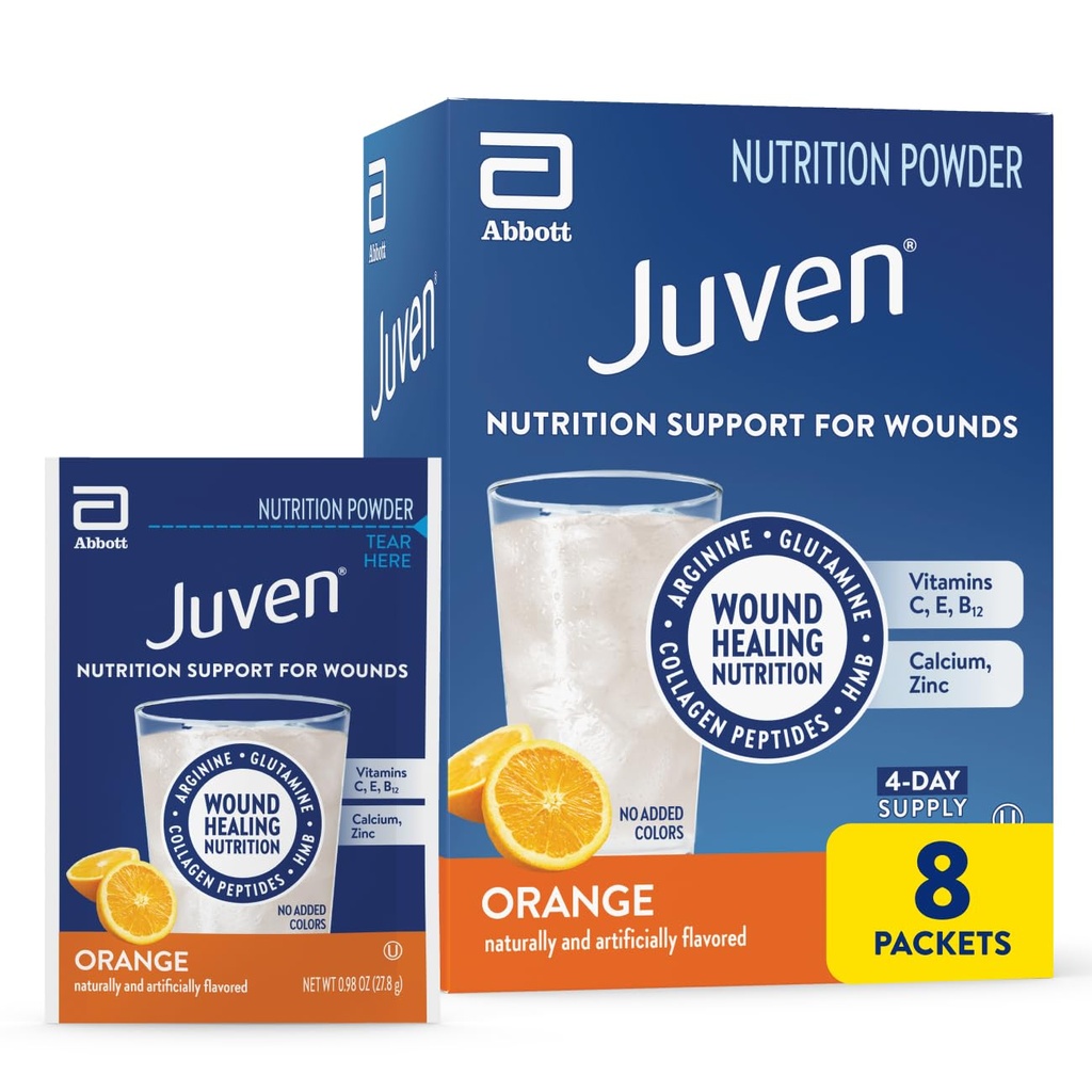 Juven Therapeutic Nutrition Drink Powder lukien Collagen Peptides, aminohapot, ja HMB Haavojen parantamiseen tukea, Orange, 48 Packets