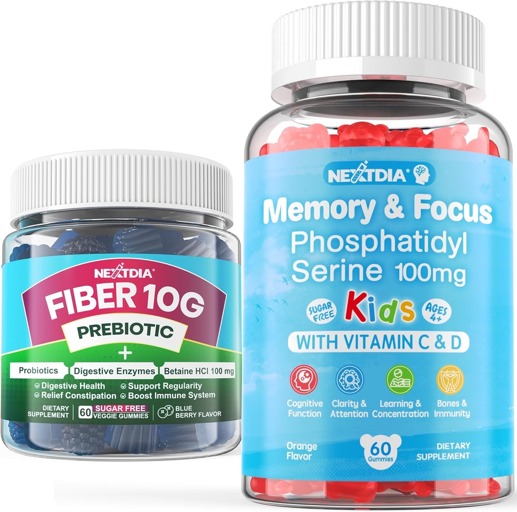 Sokeriton fosfatidyyliseriini Gummies lapsille + Fiber Gummies aikuisille
