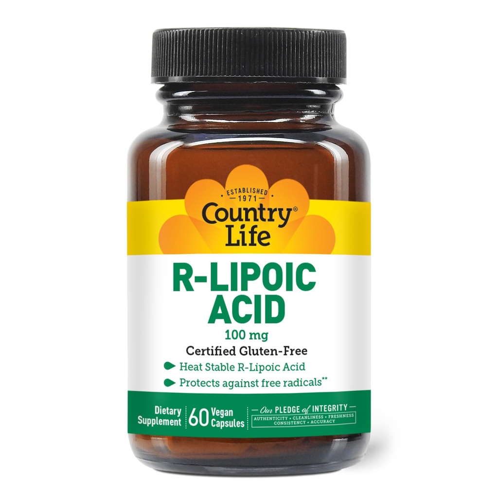 Country Life R-Alpha Lipoic Acid Complex 300mg - Alfa-lipoiinihappo 270mg & R-lipoiinihappo 30mg - Antioksidantti tuki - Ei hiivaa, maissia, vehnää, soijaa, gluteenia, maito - Alfa lipoiinihappo täydentää