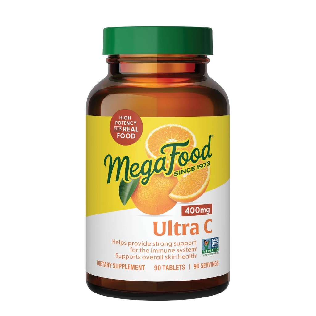 MegaFood Ultra C 400 mg - Vegaani-immuuneja tukeva lisäaine C-vitamiinilla, valmistettu todellisella ruoalla mukaan lukien parsakaali, porkkana, karpalo ja ruskea riisi, gluteeniton, Kosher - 90 tablettia, 90 tarjoilua