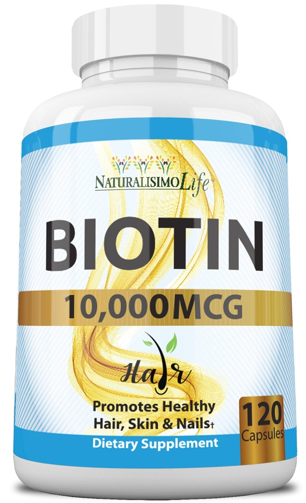 Biotiini 10 000 mikrog korkea teho - luonnollinen hiukset, iho, kynsi & aineenvaihdunta 120 kapselia
