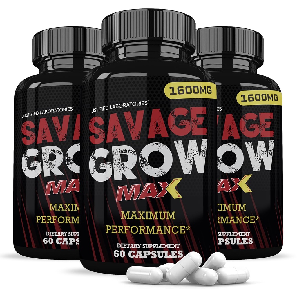 Justified Laboratories (3 Pack Savage Grow Max 1600MG Advanced Miesten Heath Formula180 kapselit