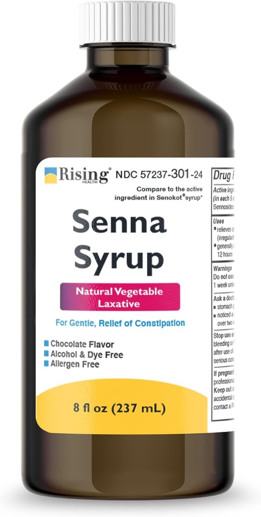 Rising Health Natural Vegetable Laxative - Senna Sennosides Syrup 8.8mg/5ml - Förstoppningshjälp - Chokladsmak - Jämfört med Senokot® Syrup