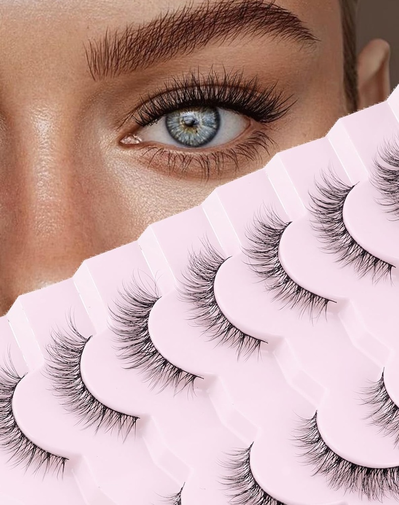 Vain kaikki Natural Lashes Wispy Lashes Natural Look Väärät silmäripsit Natural Flared Silmäripsit False Eye Laches Soft Fluffy Lashes 7 Parit D1 Natural (6-13MM)