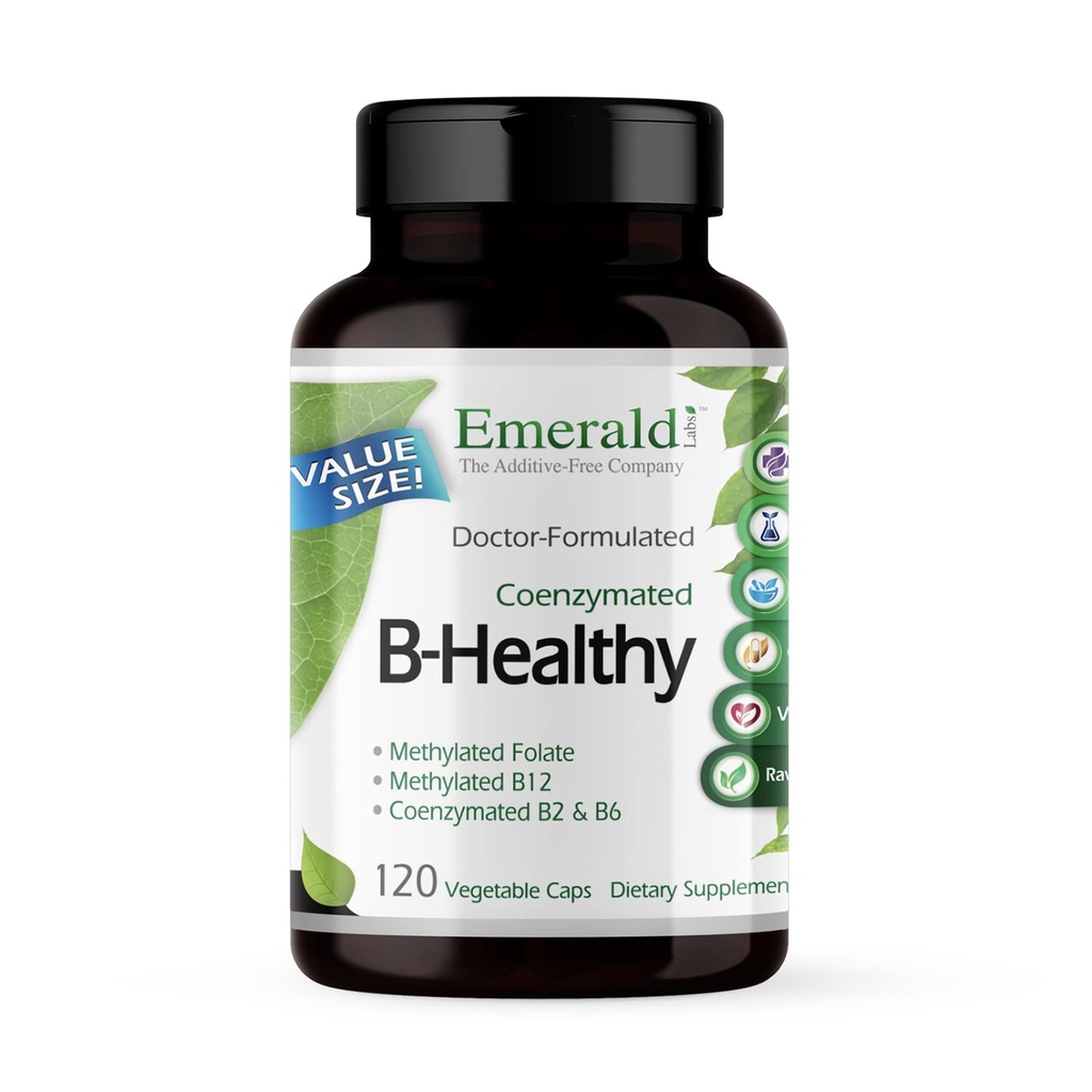 EMERALD LABS B-Healthy - Vegan Vitamin B Complex - Inkluderar Methylated Folic Acid & Full Spectrum B Vitamins - Stöder Immune, Brain & Heart Health * - 120 Vegetable Capsules