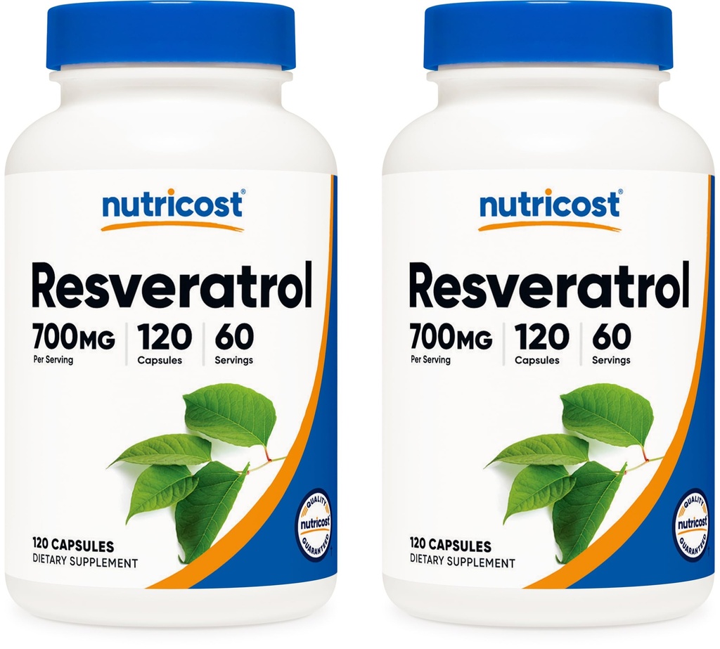 Nutricost Resveratrol 700mg; 120 Vihanneskapselit - 50% Trans-Resveratrol (2 pullot)