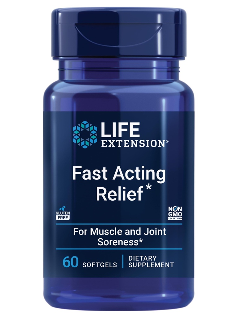 Life Extension Fast Acting Relief, Black Seesaminsiemenet, Kurkuma, Boswellia, Joint Support Supplement, Nopea helpotus epämukavuuteen luut, nivelet ja lihakset, Gluteeniton, ei-GMO, 60 softgels