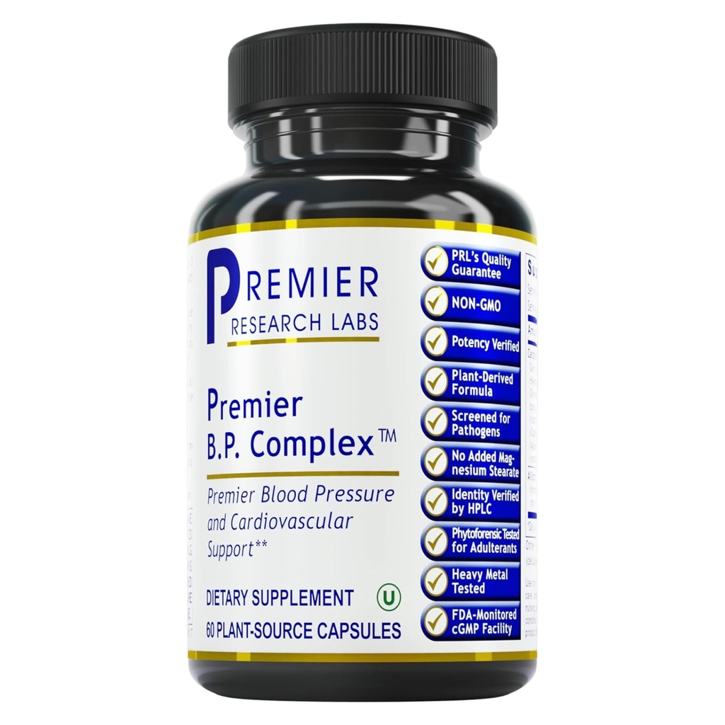 Premier Research Labs Premier BP Complex - Heart Health Lisäravinteet, BP Formula, Valkosipulin Allicin täydentää, luonnon kasvisrohdos BP Tuki pillereitä Reishi & Cayenne Pepper - 60 kasvissyöjä Kapselit